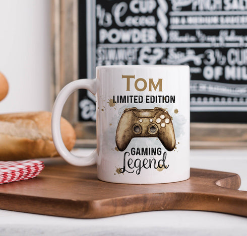 Gold Gaming Gamer Controller, Personalised Gift Mug, Limited edition Design Controller