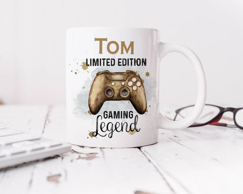 Gold Gaming Gamer Controller, Personalised Gift Mug, Limited edition Design Controller