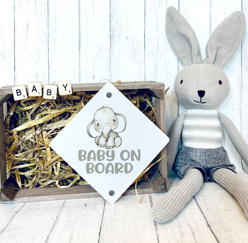 Baby on Board Car Window Safety Sign elephant Safari Design