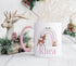 Pink trim mug Baby Deer Reindbow rainbow with name personalised