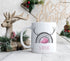 Blush Reinbow Reindeer Rainbow Initial and Nose personalised White mug boys Christmas stocking filler gift silver and pink theme