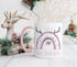 Pink Rainbow with antlers snowflakes and Nose Reindeer Initial personalised White mug Christmas stocking filler gift pink handle