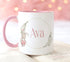 Personalised gift mug, Pink Handle Mug, Rustic Rabbit, Perfect Easter Gift, Floral Wreath