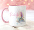 Personalised gift mug, Pink Handle Mug, Gorgeous Water Splash Mermaid on a Rock