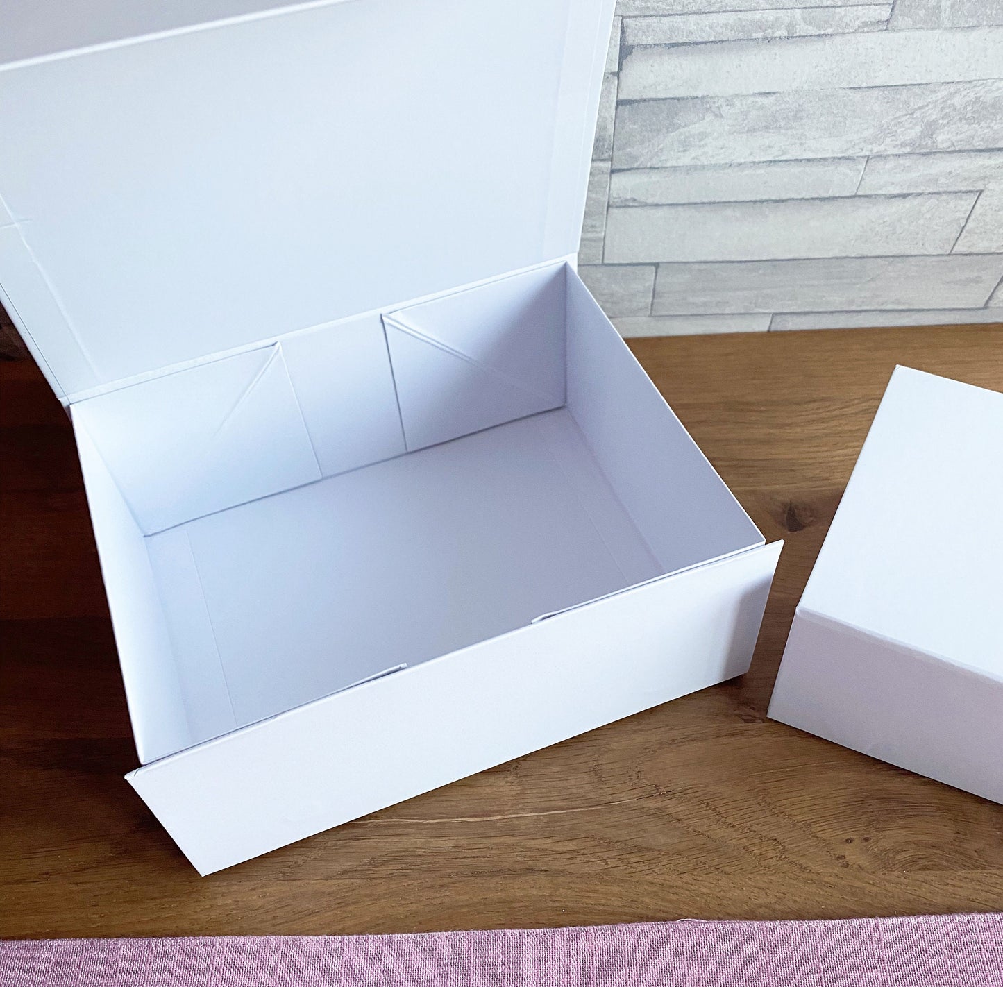 Christmas Eve Personalised Gift Box, Babies First xmas keepsake box, Magnetic closed white box, Blue Rocking Horse - Medium 16x20x8 cm
