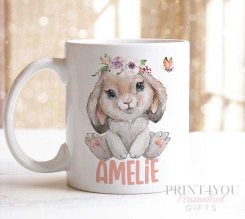 Easter Bunny Rainbow Gift Mug | Girl bunny Rabbit | Personalised present for Grandchildren | Gift for her