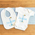 Personalised Baby and Toddler white Body suit and vest, New Baby Gift Set, Boys Blue Alphabet Letter Bumble Bee