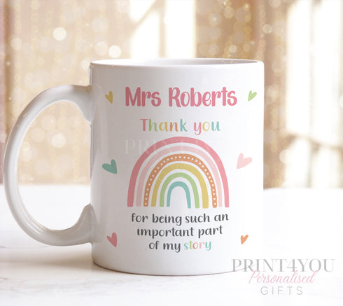 Personalised Teacher Thank You Mug – Rainbow School Gift for End of Term