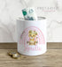 Personalised Ceramic White Money Box Coin Bank - Pink Rainbow with Safari Lion for Girls