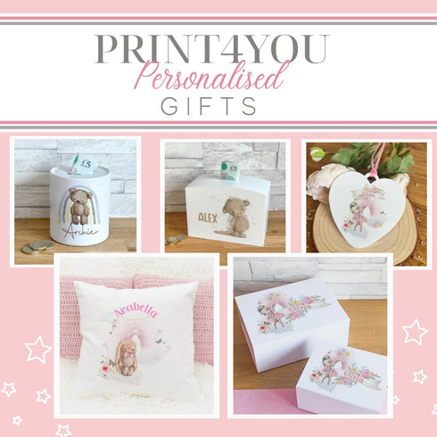 Personalised Newborn Safari Hanging Decoration | Baby Gift | Custom Name | Nursery Decor | White Acrylic Heart | Welcome Baby Gift