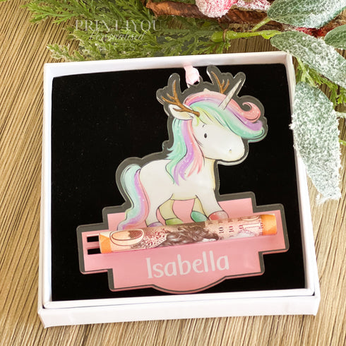 Unicorn Reindeer Personalised Christmas Tree Money holder, Acrylic Christmas Decoration, Money Pouch,
