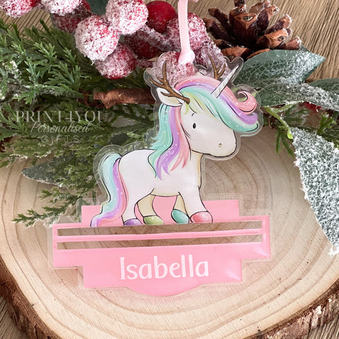 Unicorn Reindeer Personalised Christmas Tree Money holder, Acrylic Christmas Decoration, Money Pouch,