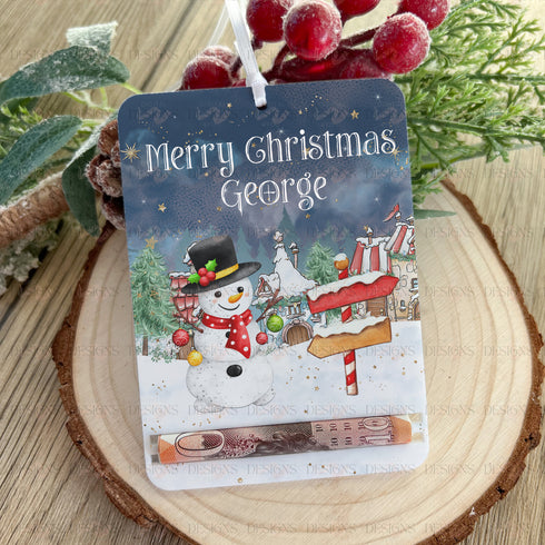 Snowman Personalised Christmas Tree Money holder, Acrylic Christmas Decoration, Money Pouch