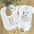 Personalised Baby and Toddler white Body suit and vest, New Baby Gift Set, Safari jungle Elephant Alphabet Letter and Name