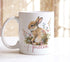 Personalised gift mug, Pink Handle Mug, Gorgeous Bunny Rabbit and Flowers, Easter Gift Ideas