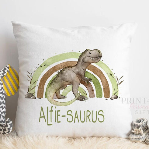 Dinosaur Children's name-saurus Cushion | Green T-rex Dinosaur Pillow | Personalised Children's Pillow Gift