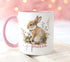 Personalised gift mug, Pink Handle Mug, Gorgeous Bunny Rabbit and Flowers, Easter Gift Ideas