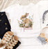 Children's White Cotton Personalised T-shirt - Easter bunny rabbit with flowers