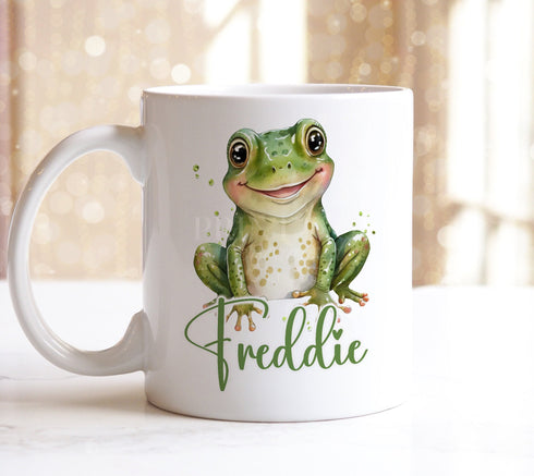 Light green trim mug children's personalised mug (full size), Green Frog