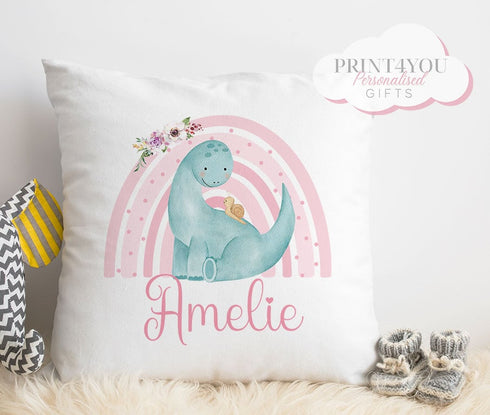 Pink Dinosaur Children's Cushion | Dinosaur Pillow | Personalised Children's Pillow Gift