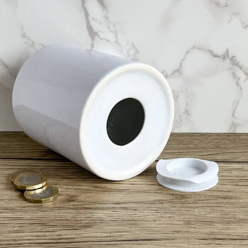 Personalised Ceramic White Money Box Coin Bank - Fashion Girl with a Handbag