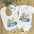 Personalised Baby baby sleepsuit vest and bib gift set, white cotton bodysuit, Gift for New baby, Animals on a log