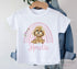 Children's White Cotton Personalised T-shirt - Pink Rainbow with cockapoo puppy dog, Cockerpoo
