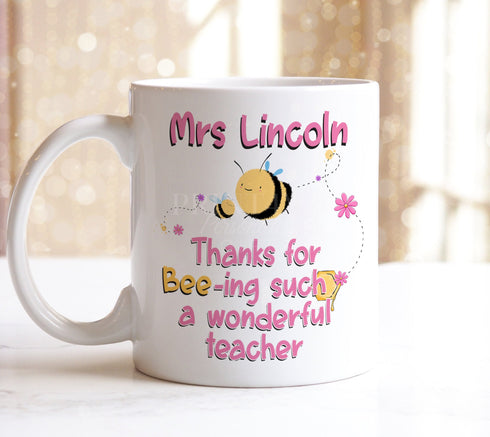 Personalised Thank You mug, teacher Gift ideas, Being A Wonderful Teacher Pink or Blue
