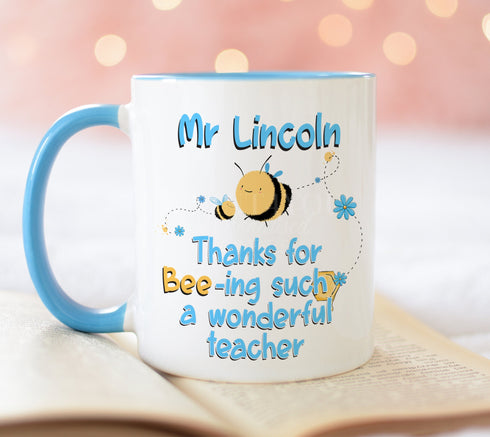 Personalised Thank You mug, teacher Gift ideas, Being A Wonderful Teacher Pink or Blue