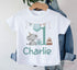Personalised Boys Birthday T-Shirt ANY AGE - Cotton White Top, Elephant with banner and cake, any number any age