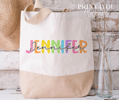 Holiday beach Girl, Personalised Cotton Jute Tote Bag - Available in medium and XL, Bag for her