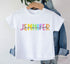 Children's White Cotton Personalised T-shirt - Colourful Rainbow Name