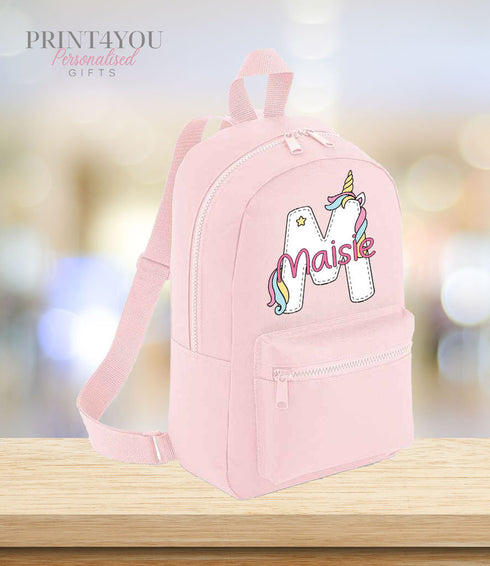 Personalised Kids Backpack, School Rucksack, Nursery Bag, Other colours, Unicorn Initial and name