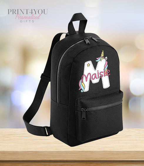 Personalised Kids Backpack, School Rucksack, Nursery Bag, Other colours, Unicorn Initial and name