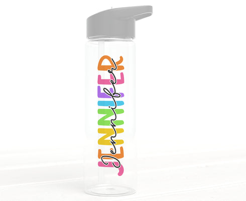 Personalised water drinking bottle - Rainbow name colourful UV Printed school office gym girls present