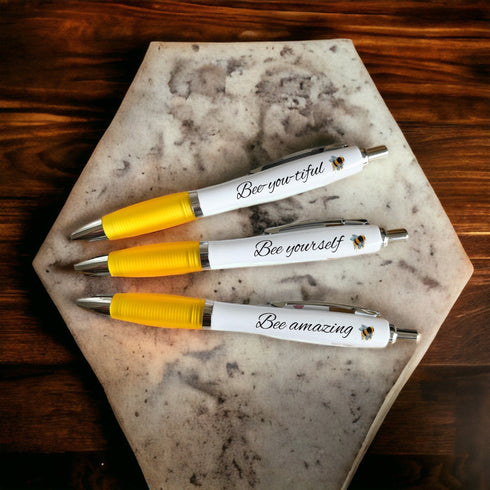 Bee Amazing with 3 x Yellow and White Contour Pens: Spread Positivity with Beautiful Bee-Inspired Designs | Affirmation Gift for Office
