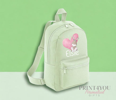 Personalised Kids Backpack, School Rucksack, Nursery Bag, Other colours, Bunny Rabbit Heart and name