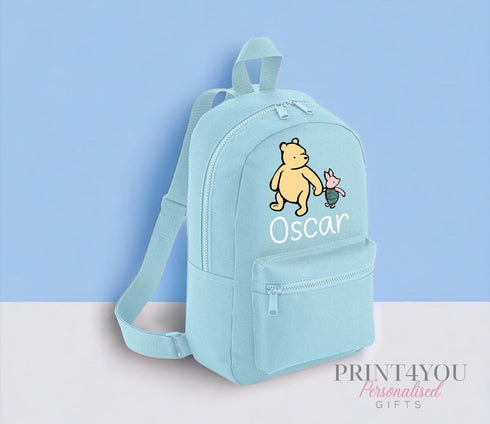 Personalised Kids Backpack, School Rucksack, Nursery Bag, Other colours, Classic Pooh Bear and name