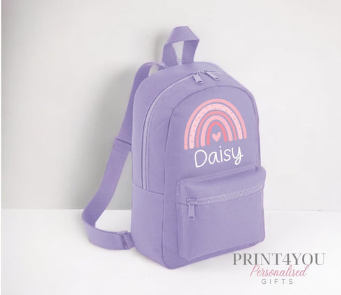 Personalised Kids Backpack, School Rucksack, Nursery Bag, Other colours, Pink Rainbow and name