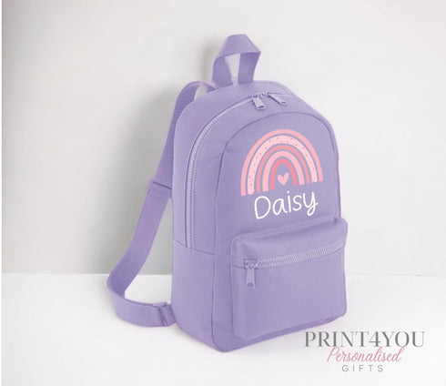 Personalised Kids Backpack, School Rucksack, Nursery Bag, Other colours, Pink Rainbow and name