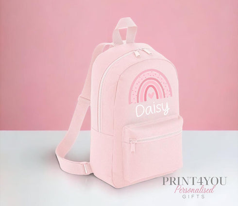 Personalised Kids Backpack, School Rucksack, Nursery Bag, Other colours, Pink Rainbow and name