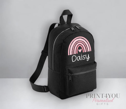 Personalised Kids Backpack, School Rucksack, Nursery Bag, Other colours, Pink Rainbow and name
