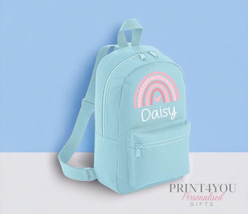Personalised Kids Backpack, School Rucksack, Nursery Bag, Other colours, Pink Rainbow and name