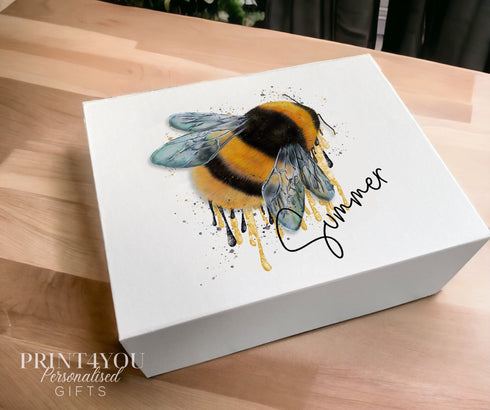 Dripping Honey Bumble Bee Personalised Gift Box, Magnetic closed white box, Gift for Her