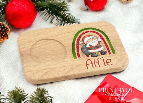 Personalised Wooden Tea and Biscuit Tray - Santa Rainbow, Hot Chocolate gift for Children