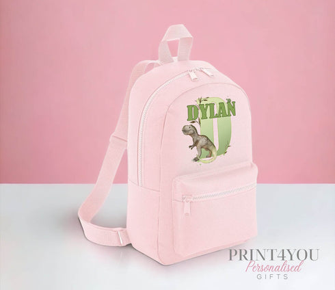 Personalised Kids Backpack, School Rucksack, Nursery Bag, Other colours, Dinosaur T-rex Letter and Name