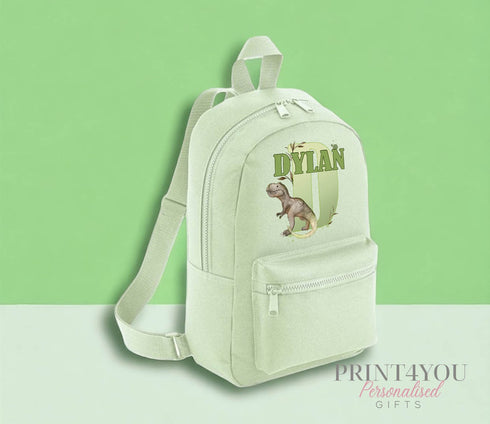 Personalised Kids Backpack, School Rucksack, Nursery Bag, Other colours, Dinosaur T-rex Letter and Name