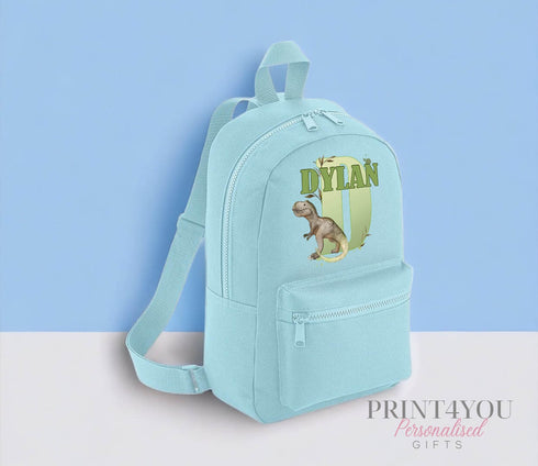 Personalised Kids Backpack, School Rucksack, Nursery Bag, Other colours, Dinosaur T-rex Letter and Name