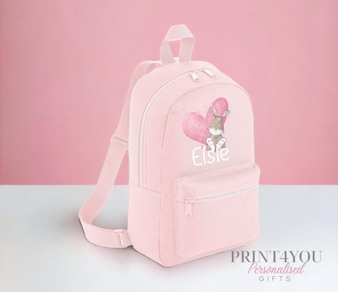 Personalised Kids Backpack, School Rucksack, Nursery Bag, Other colours, Bunny Rabbit Heart and name