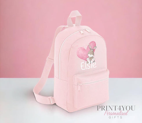 Personalised Kids Backpack, School Rucksack, Nursery Bag, Other colours, Bunny Rabbit Heart and name